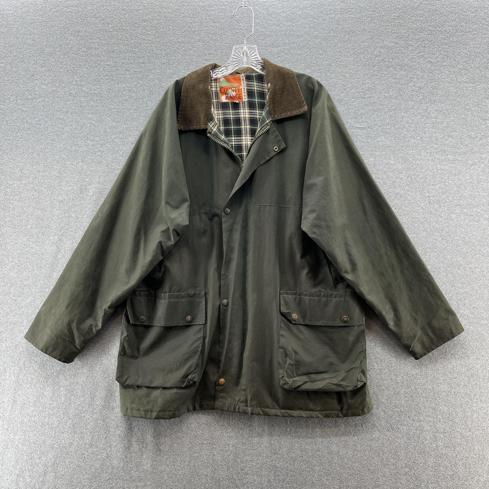 Portwest Coat Men Large Green Waxed Cotton Flannel Lined Corduroy Collar England